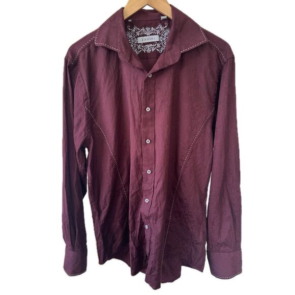 ZAGIRI Men's 100% Cotton Western Button Down White Stitching Detail Shirt L - Picture 1 of 8